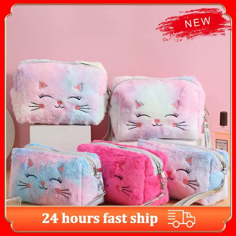 

Storage Pouch Colorful Toiletry For Women Travel Beauty Case Storage Tools Makeup Bag Plush Portable Girl Female Fur Cat