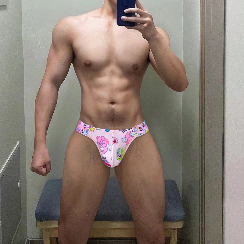 Men Underwear Briefs Sexy Modal Colorful Summer Patterns Bikini Man Anime Belt High Fork Horn Design Underpants Butt Lift MP296