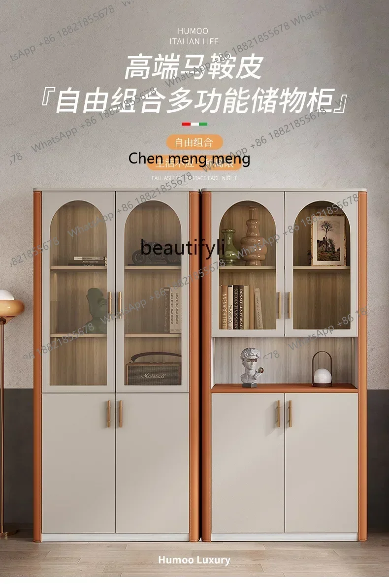 

XZSaddle leather bookcase study glaxx1 door display case multi-functional storage ornament display case