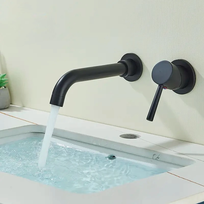 

Смеситель для раковины в ванной комнате, настенный смеситель для раковины, соединенный скрытый вращающийся излив, смеситель для холодной и горячей воды, кран для умывальника в ванной комнате