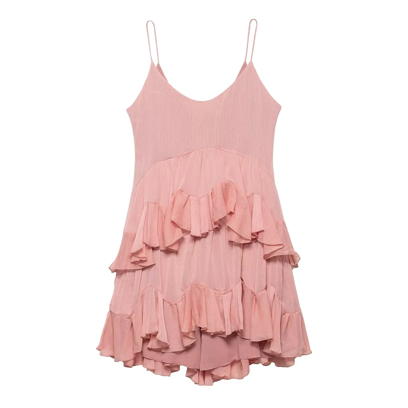 

Women 2025 New Chic Fashion Backless Laminated decoration Mini Dress Vintage Sleeveless Thin Straps Female Dresses Vestidos