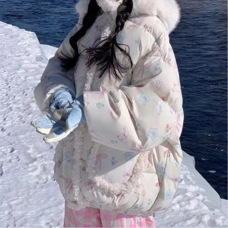 أزياء الكرتون طباعة مقنعين الخبز الملابس النسائية الشتاء تصميم الشعور الباردة واقية سميكة سترة مبطنة بالقطن #5