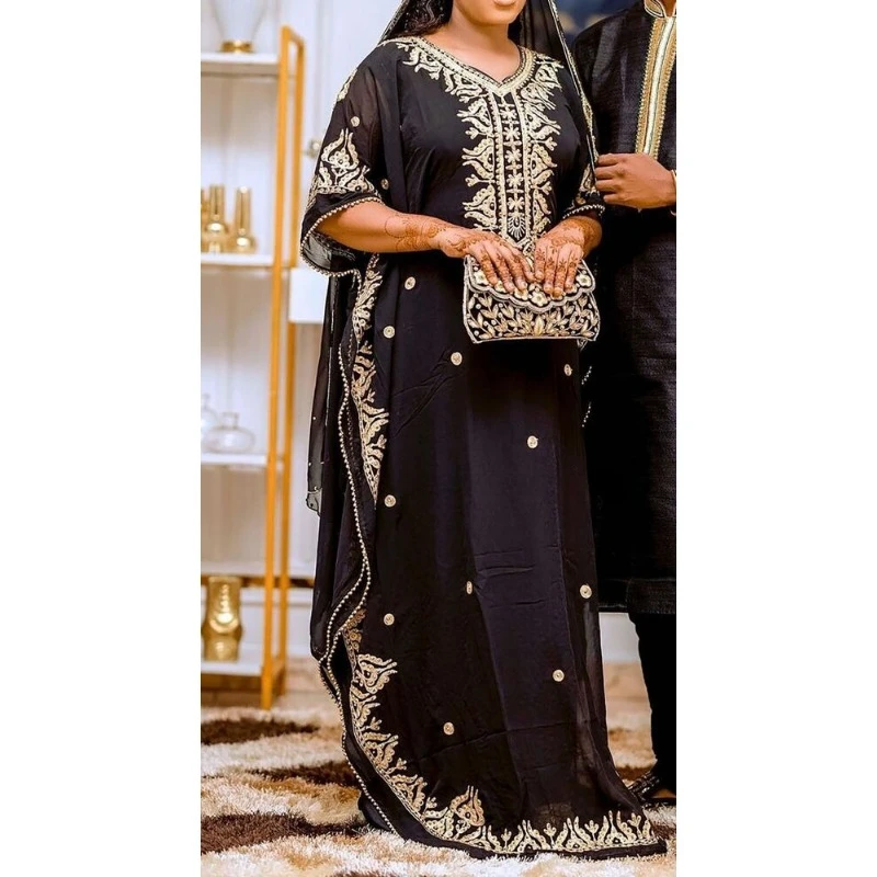 

Black Moroccan Fashion Dubai Caftanes Farasha Abaya Dress That Is Very Elegant and Long