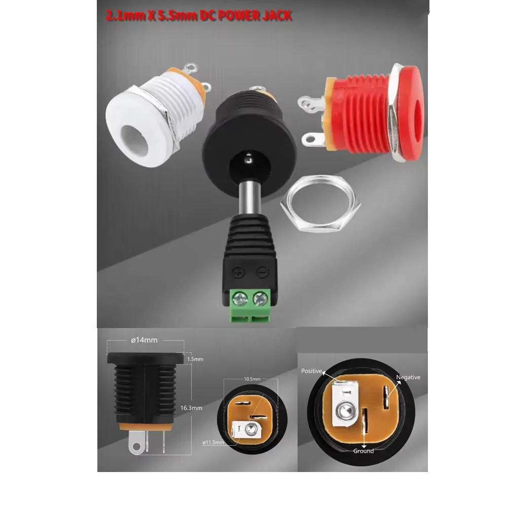 30PCS Barrel Jack 5.5x2.1mm Female DC Power Jack 2.1 X 5.5mm Connector 6V 9V 12V DC Jack Panel Mount for Guitar Effect Pedal