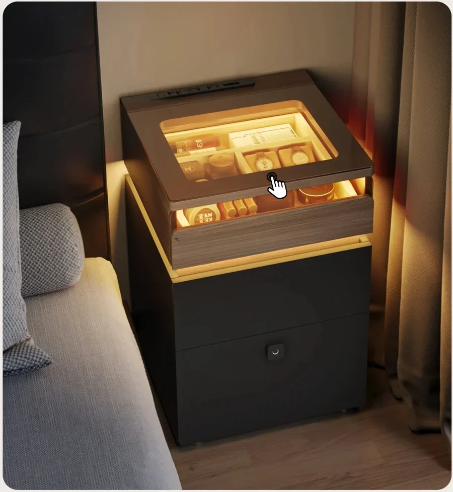 

Умная прикроватная тумбочка, бытовая спальня с замком по отпечатку пальца, минималистичный прикроватный шкаф для маленькой квартиры