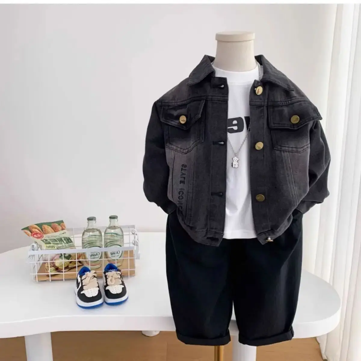 

Boys' Denim Jacket Spring Autumn Casual Stylish Letter Embroidery Coat Kids' Top for Little Boys