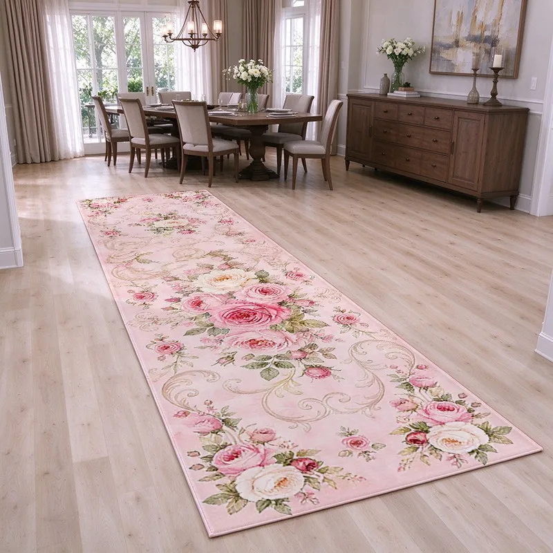 1 Piece Watercolor Shabby Chic Pink Rose Floral Rug, Soft and Comfortable, All-Season Suitable, lightweight Easy to Maintain, Home, Living Room, Bedroom Decor, Autumn, Winter