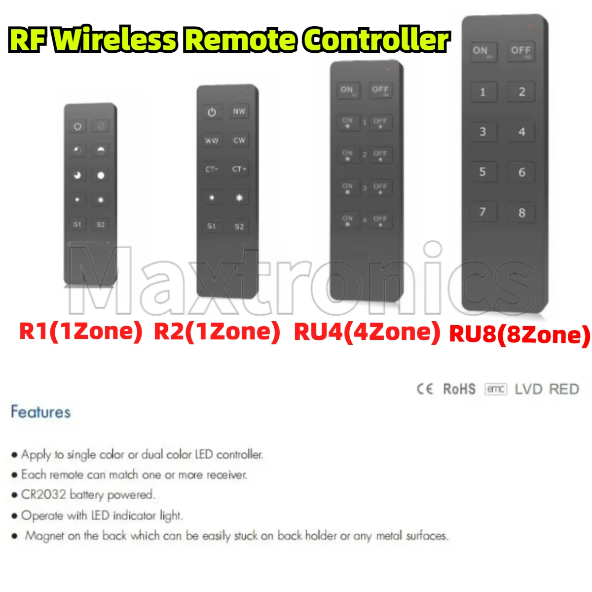 HOT Skydance1/4/8 Zone Dimming 10-Key RF Wireless Remote Controller R1/R2/RU4/RU8 For Dual Color Or Single Color LED Strip Lamp