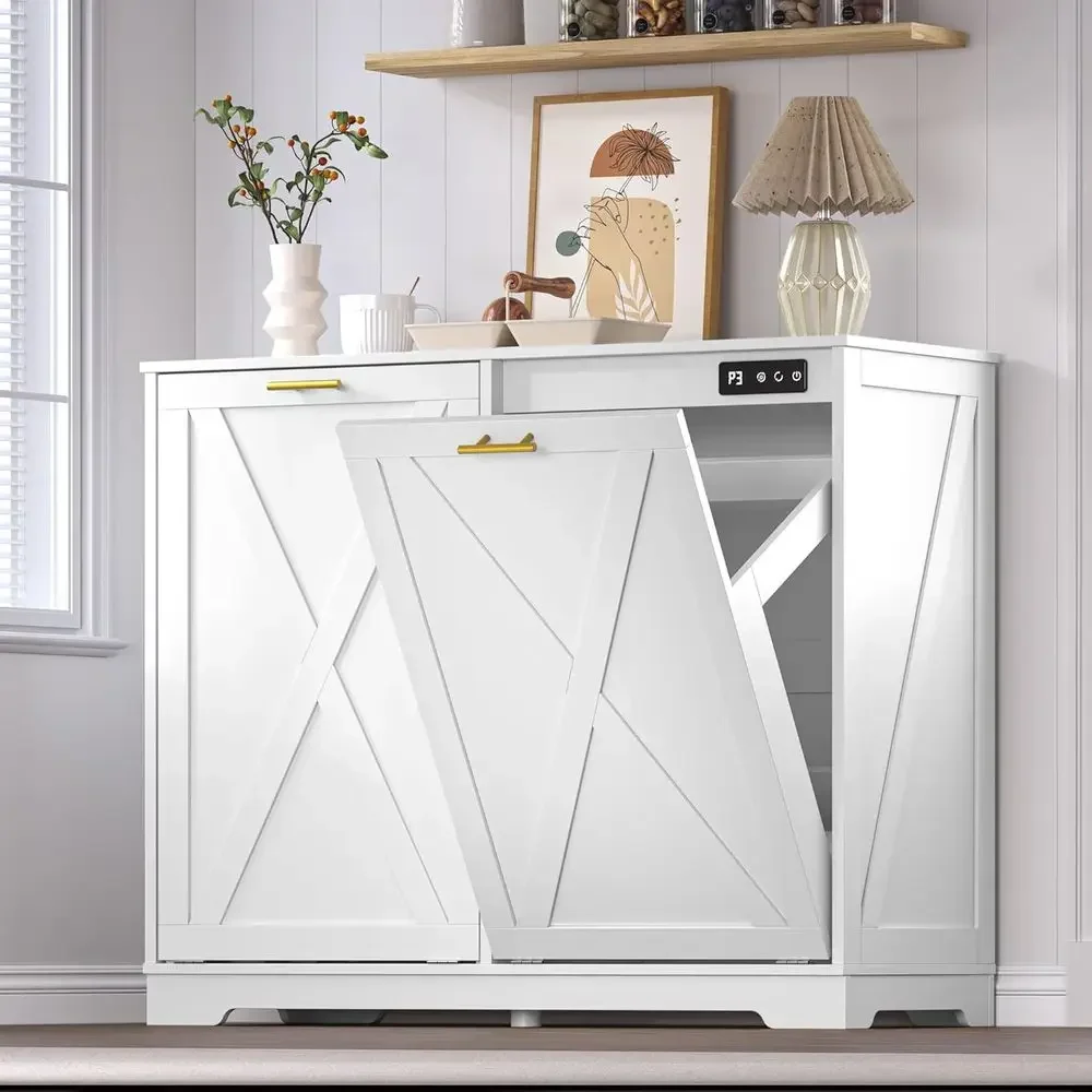 Dual Bin Hidden Trash & Recycle Cabinet with Odor Control for Kitchen, Bathroom, and Laundry