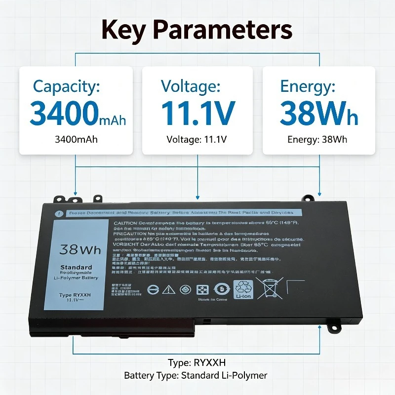 Laptop Battery RYXXH Replacement Spare Pack for Dell Latitude 3160 E5450 E5550 E5250 Notebook Battery