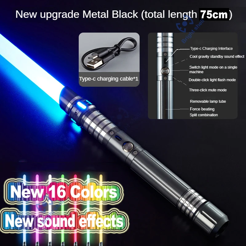 Metalen Lightsaber Laser Zwaard Speelgoed RGB Light Sabre 7 Kleurverandering Kids Soundfonts Force FX FOC Blaster Speelgoed Jedi Laser Zwaard Gift