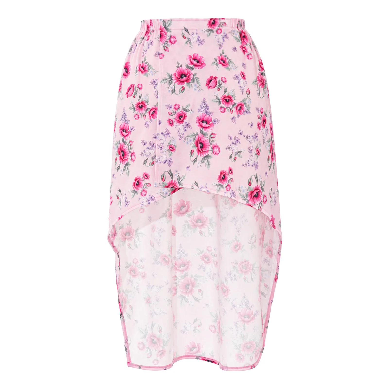 Womens Adaptive Wrap Skirt Back Press Buttons Side Elastic Waist Floral Print Asymmetrical Hem Skirt with for Wheelchair Elderly