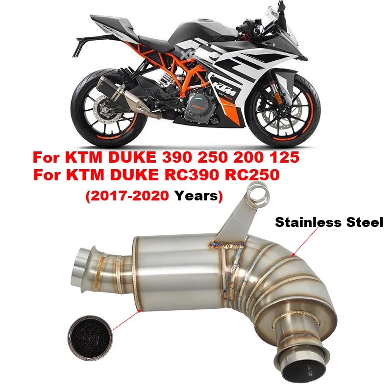 

For KTM DUKE 390 250 200 125 RC390 250 2017 2018 2019 2020 Motorcycle Exhaust Escape Stainless Steel Middle Link Pipe Muffler