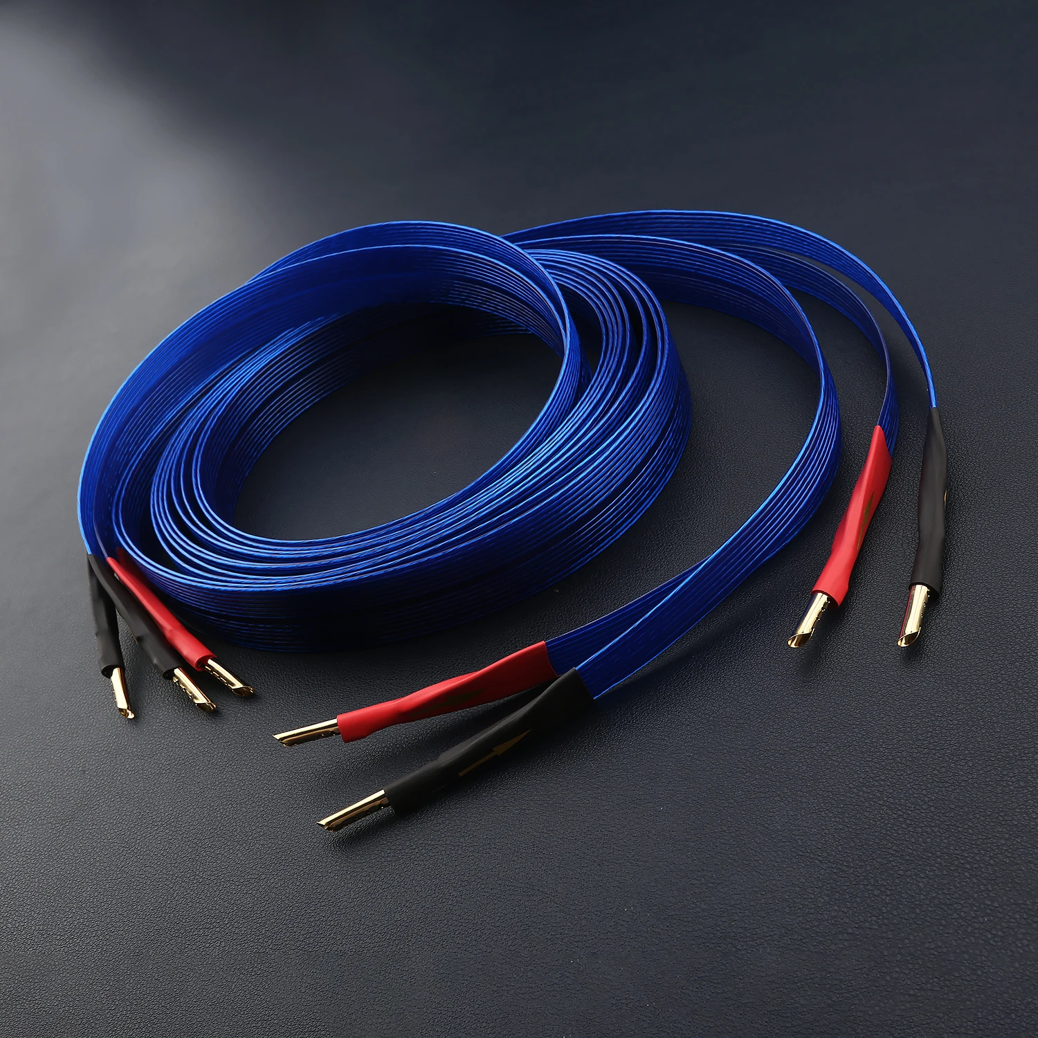 Hifi Flat Speaker Cable Silver Plated OFC Thin Loudspeaker Wire Banana Spade Optional 1 Pair for Home Theater Amplifier