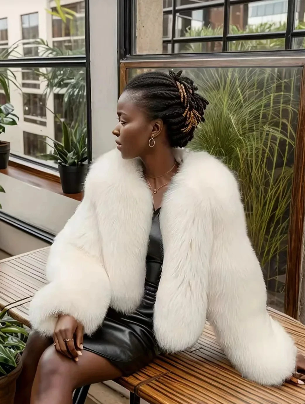 

Autumn Winter Luxury Brand Faux Fur Overcoat Black White Fluffy Fur Jacket Fashion Thick Warm Fox Fur Coat Women