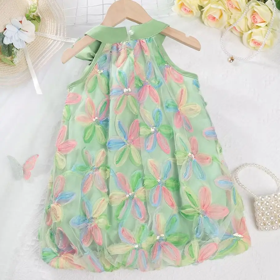 Fashion Kids Clothing Summer Girls Clothes Children Colorful Flower Princess Dress For Kids Birthday Party Daily Casual Dresses