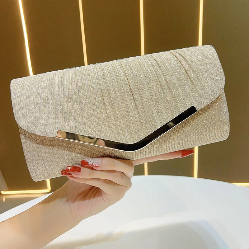 Shiny Pleated Dress KTV Princess Bag Dinner Clutch Bag Party Evening Dress Slung Banquet Bag New Style