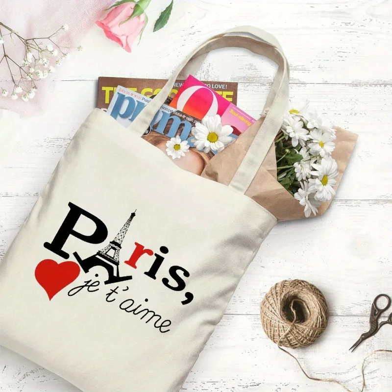 2 Pcs Letter Print Canvas Tote Bag Reusable Shoulder Bags with Cosmetic Pencil Zipper Perfect for Gift School Shopping Handbag