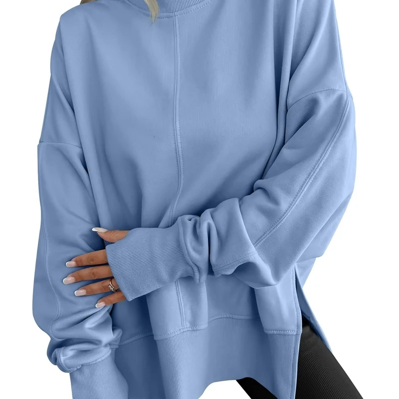 Pullover-Sweatshirt, lockerer Rundhalsausschnitt, einfarbig, langärmelig, sportliches, übergroßes Oberteil für Damen, lässig, Straße, Ausflug, gemütliches Alltagsgeschenk