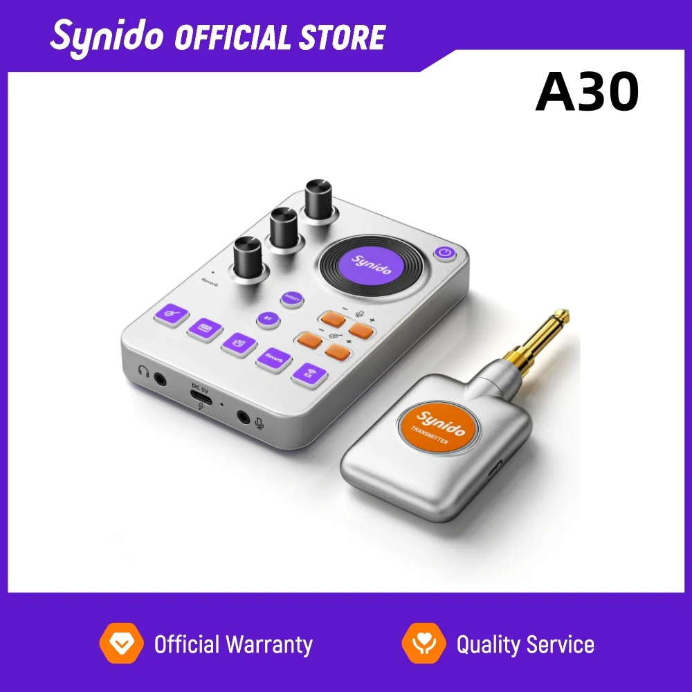 Synido Live Dock A30 Guitar Audio Interface, 24bit/96kHZ USB-C/Headphone/Mic Ports for Live Streaming/Recording for Phone/PC