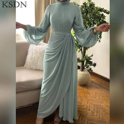 Luxury Dubai Evening Dresses High Neck Long Sleeve Pleat Ankle-Length Dress Formal Occasion Customzied Chiffon Gowns Vestidos
