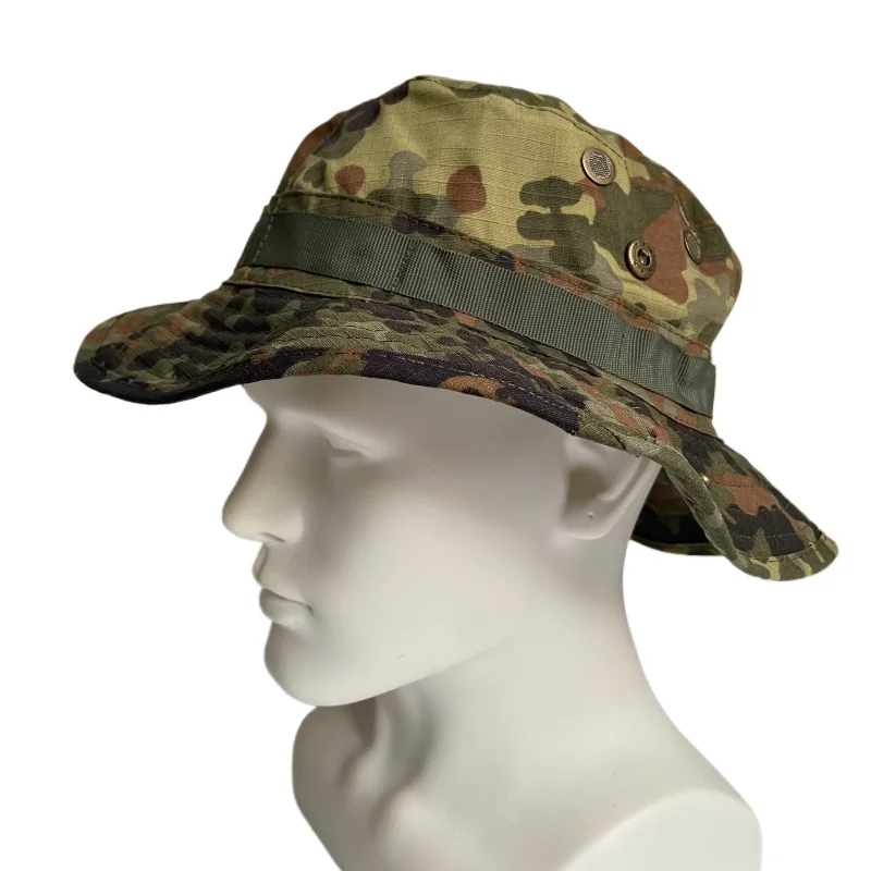 German Flecktarn Camo Boonie Hat Tactical Militar Bucket Hats Outdoor Hunting Fishing Sun Cap