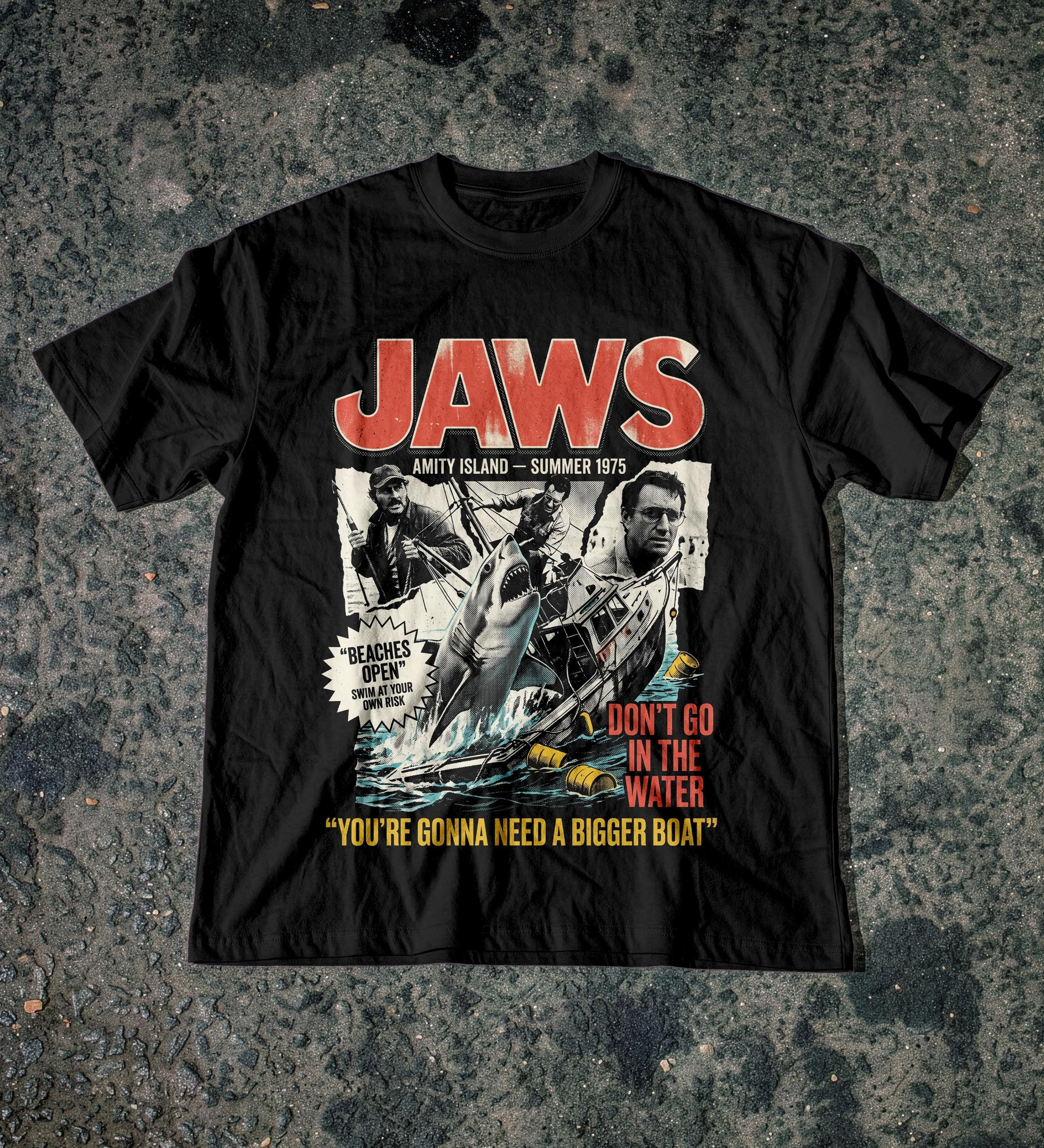 Jaws Shirt, Amity Island 1975 Vintage Shark Movie Graphic Tee, Classic Horror 1717