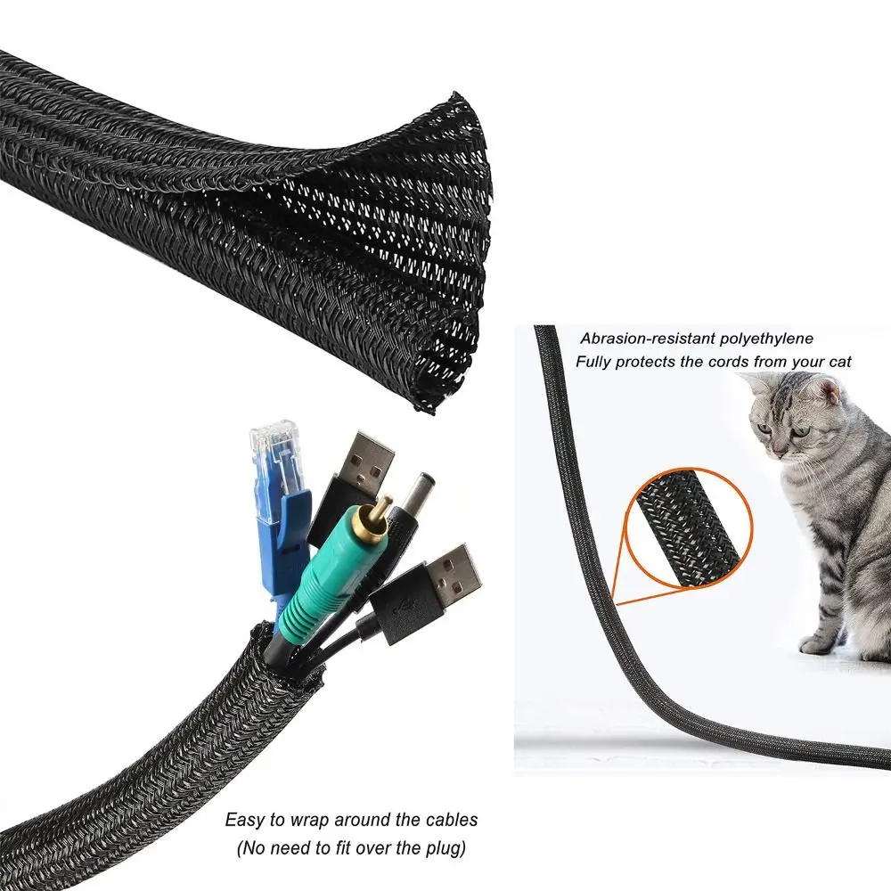 4Pcs Spiral Wrapping Cable Sleeve Sheath Protector 50cm Length Cable Cord Cover Expandable Braid DIY TPE Mesh Tube