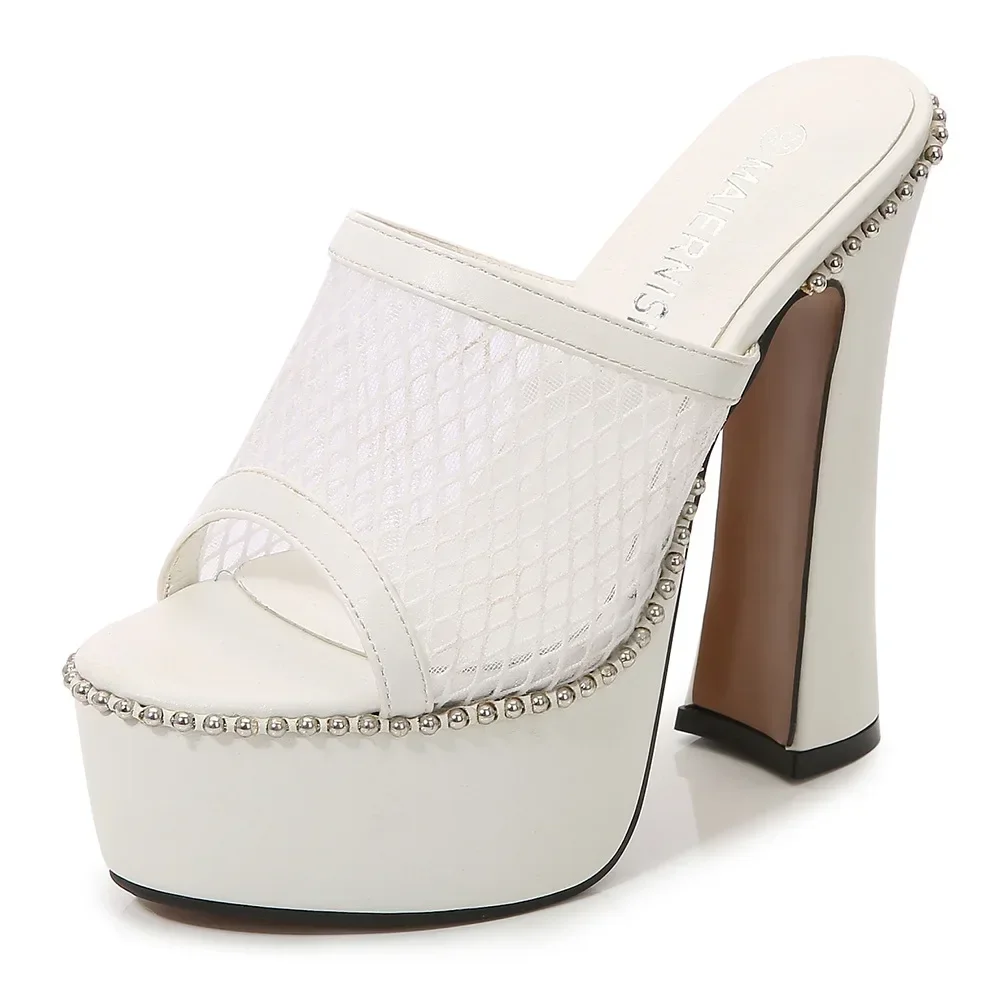 YBQJOO Women's Mesh Lace Sandals High Heels 3