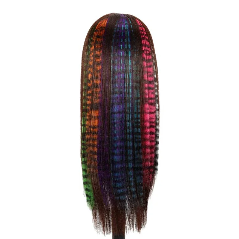 جديد شريط متعدد الألوان ليوبارد مطبوعة طويل مستقيم شعر مستعار كليب للفتيات يسلط الضوء على قطع الشعر المستعار #5