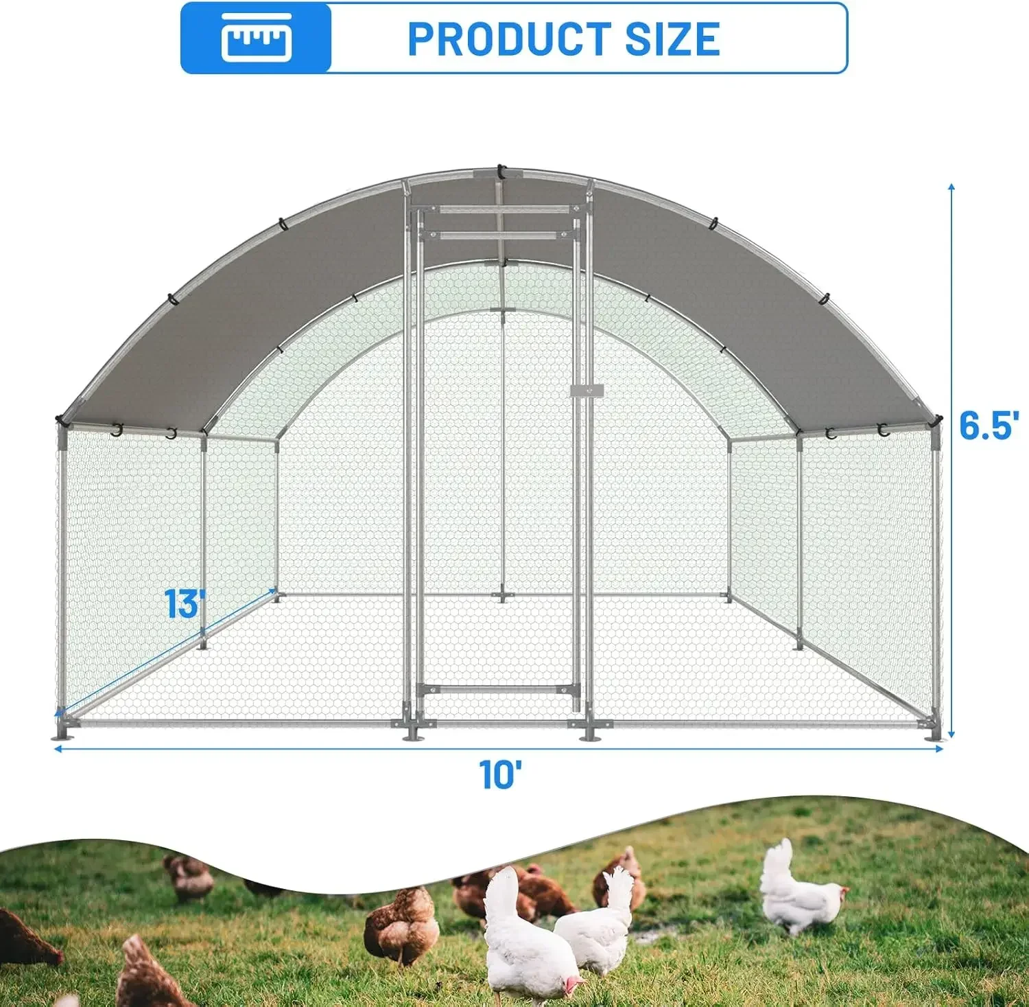 Large Metal Chicken Coop, Outdoor cage Run with Waterproof and Anti-UV Cover, Dome Roof Walk-in Poultry Cage Rabbit Duck House f