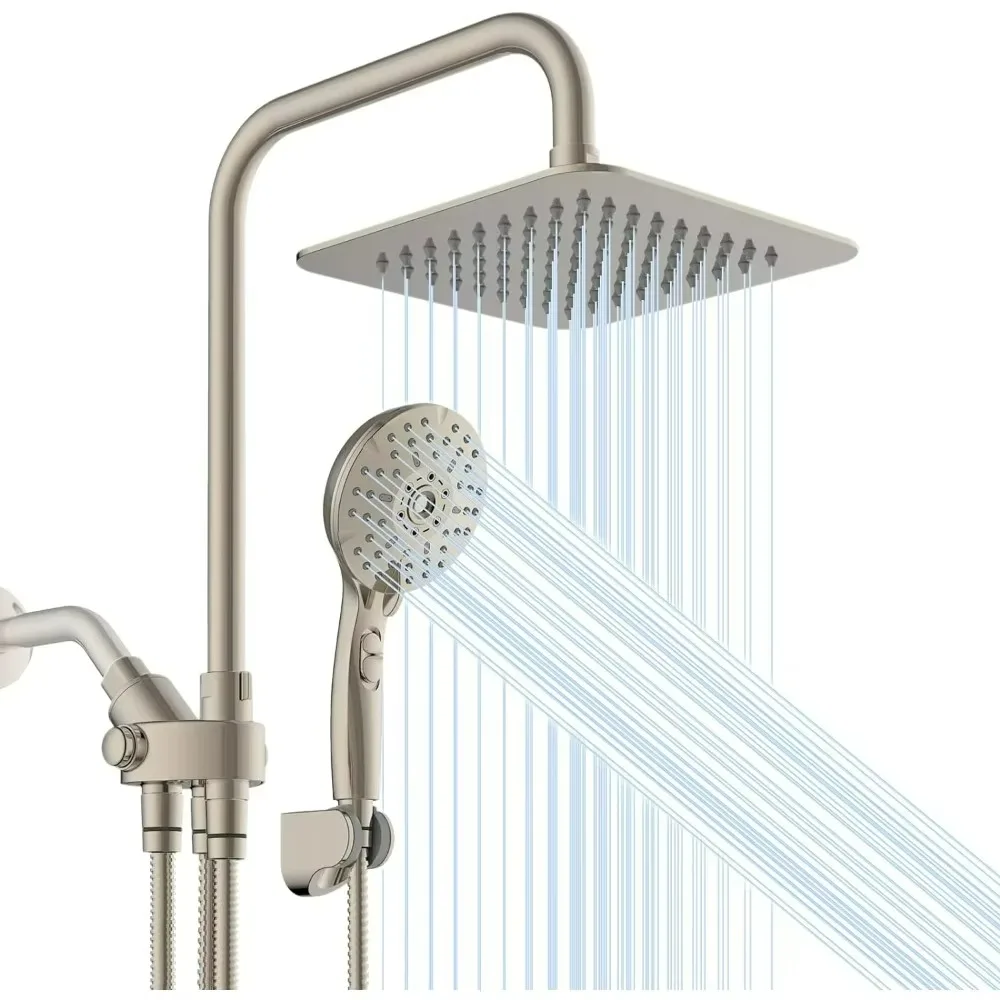 

Dual Shower Head Combo, High Pressure Rainfall Shower Head with 5 Settings Adjustable Handheld Shower and Adjustable Slide Bar