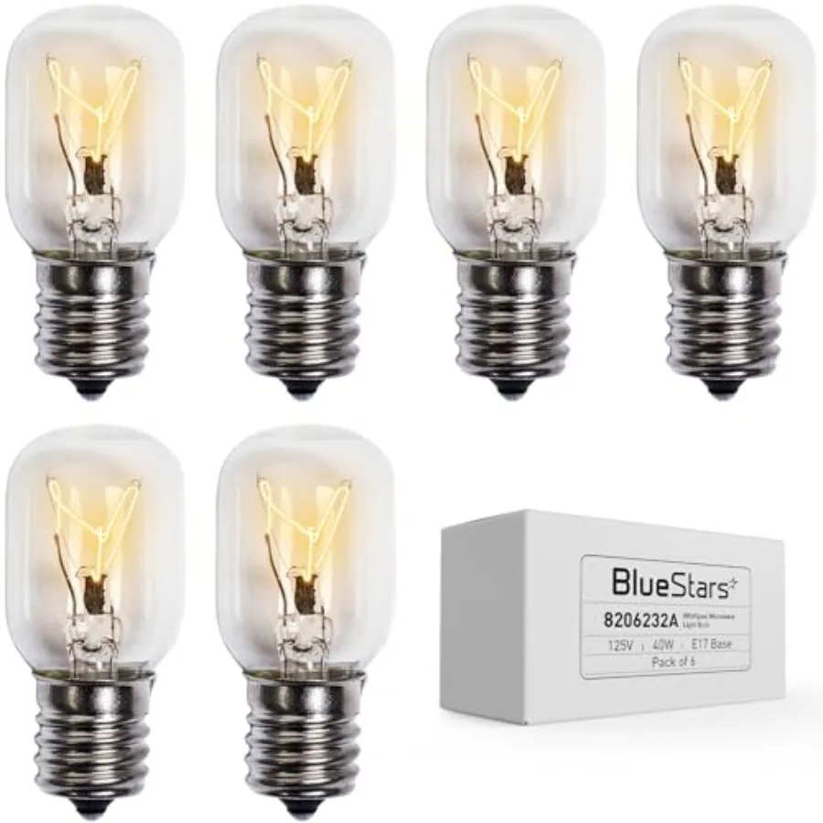 

6-Pack 8206232A Whirlpool Microwave Light Bulb Kei 125V 40W E17 Intermediate Base - Compatible for Whirlpool Microwave Oven Sto