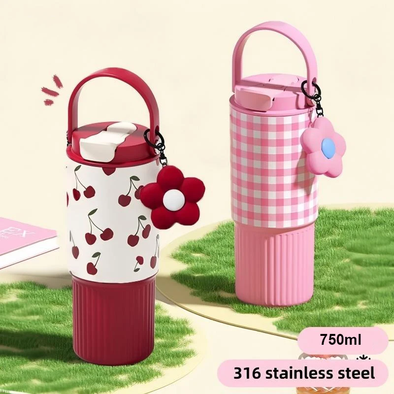 

Cute Tumbler 750ML Water Bottle 316 Stainless Steel Vacuum Thermos Bottle Insulated Portable Thermos Cup Gift For Woman Girl