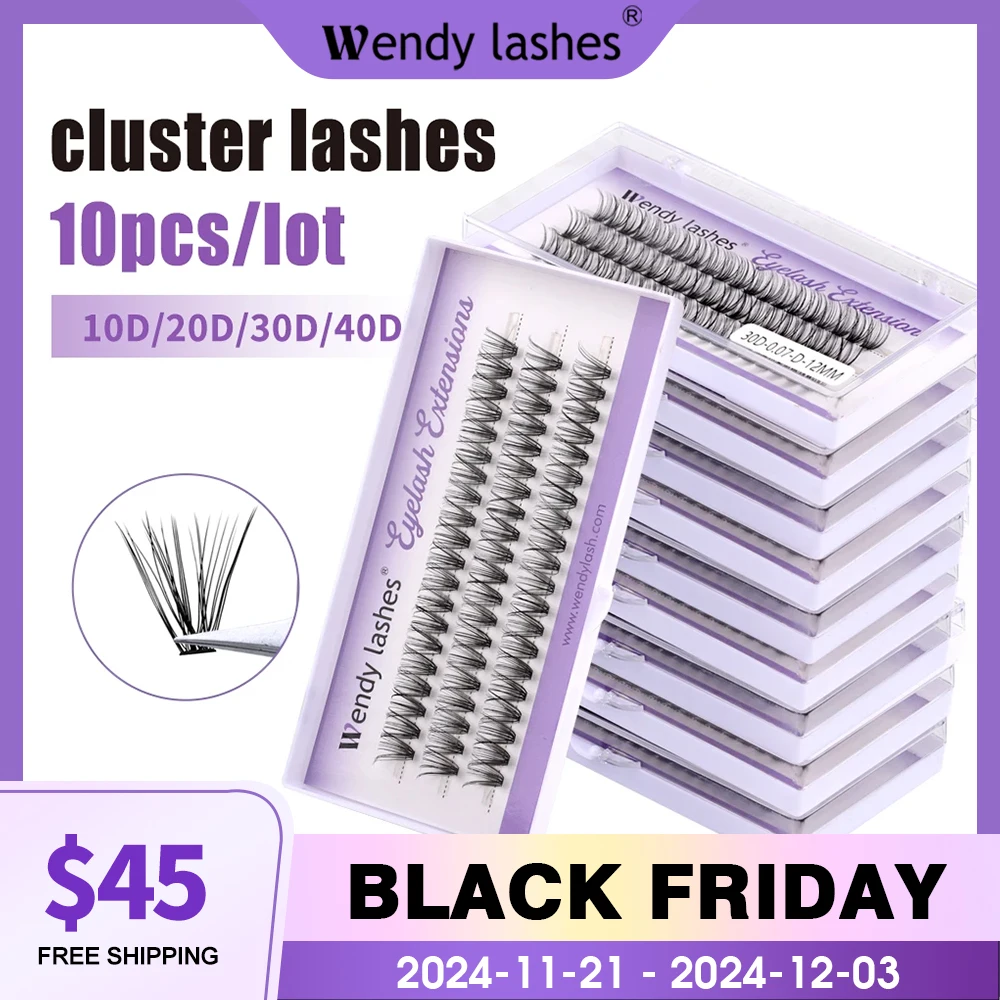 Wendy Lashes 10Pcs/Lot Cluster Lashes 3 Rows 30D/40D Faux Eyelash Curl C/D Mink Strip Eyelashes Natural Eyelashes DIY Wholesale