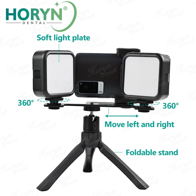 Horyn Dental Photography LED Fill Lamp Oral Camera Light with Phone Clamp Tripod USB Charging Brightness Control for Dentist