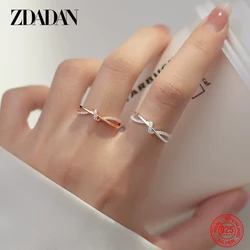 ZDADAN 925 Sterling Silver Twists Open Ring For Women Fashion Wedding Jewelry