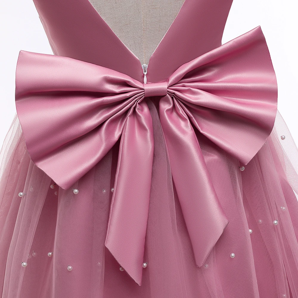 Teen Big Bow Girls Princess Dresses for damigelle d\'onore Kids Party Dress for Girl Beading Wedding Prom Pageant Dress Gown 5-14 anni