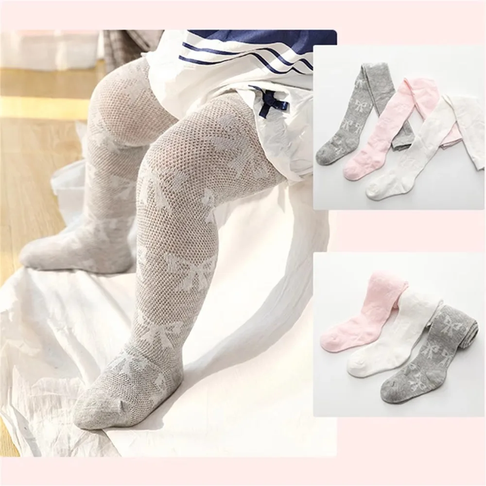 

New Mesh Pantyhose Bowknot Stretch Tights Breathable Embroidery Footed Leggings Baby