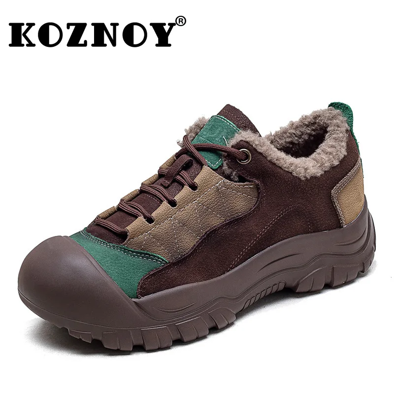 

Koznoy 3cm Cow Suede Genuine High Brand Fashion Leather Chunky Sneaker Women Shoes Vulcanize Loafer High Platform Flats Comfy