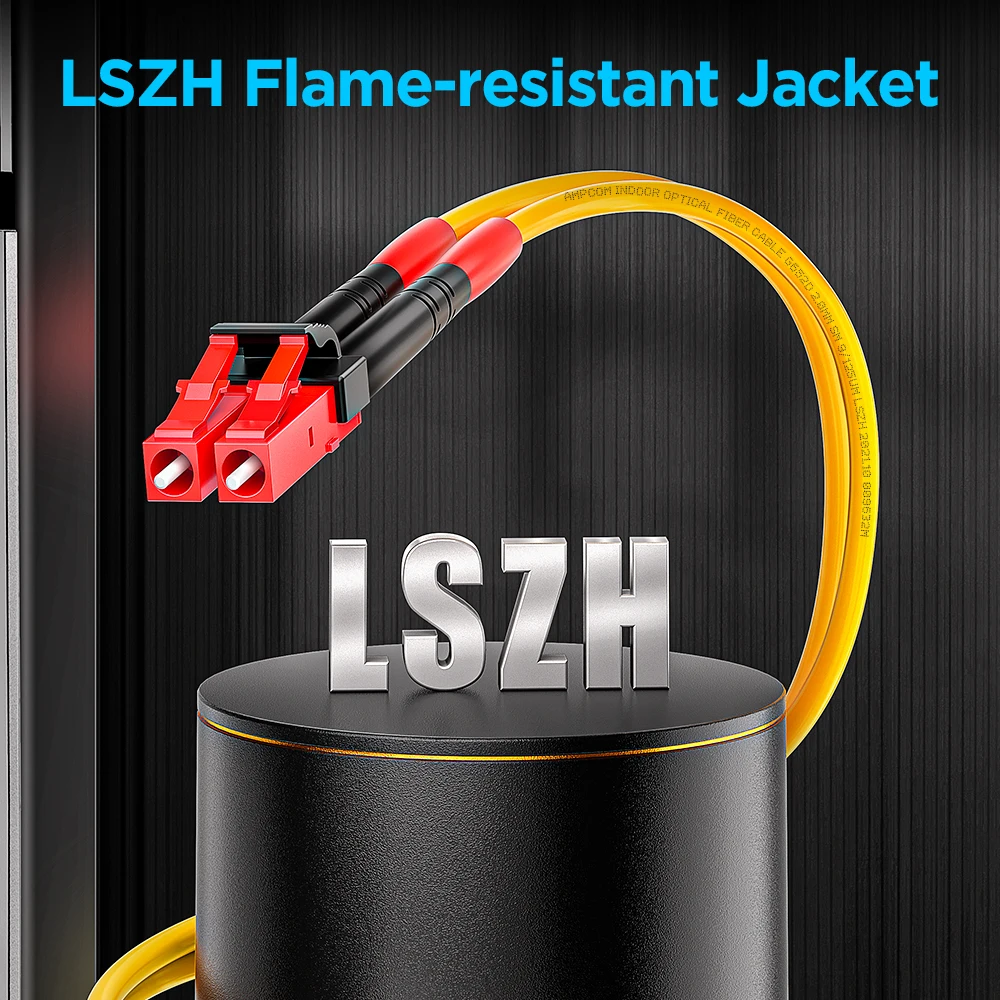 AMPCOM Fiber Cable LC to LC Single Mode Optical Fiber Jumper Duplex UPC 9/125μm, OS1/2 SMF 1/2/3/5/10/15 Meters LSZH OFNR