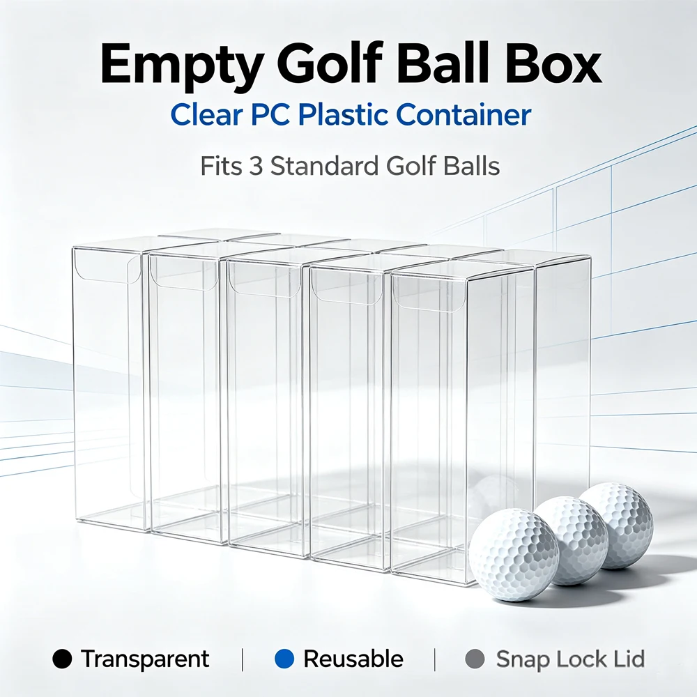 Shatter Proof Clear Plastic Square Golf Ball Holder Transparent Dustproof Box Holds 3 Golf Balls Customizable Gift Container