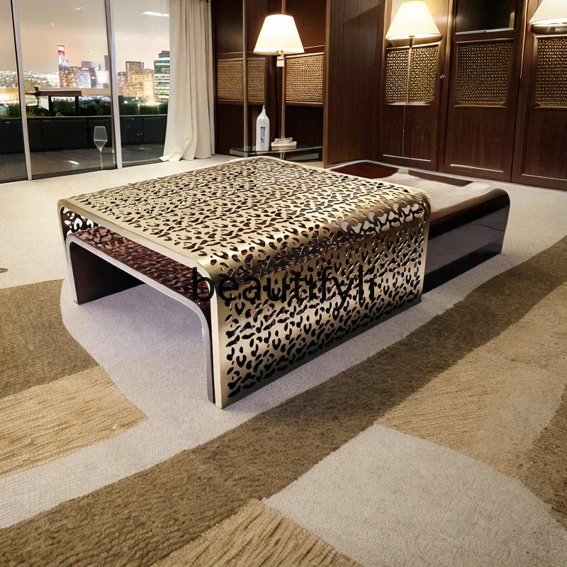 Telescopic coffee table light luxury high-end living room home design metal hollow edge table combination