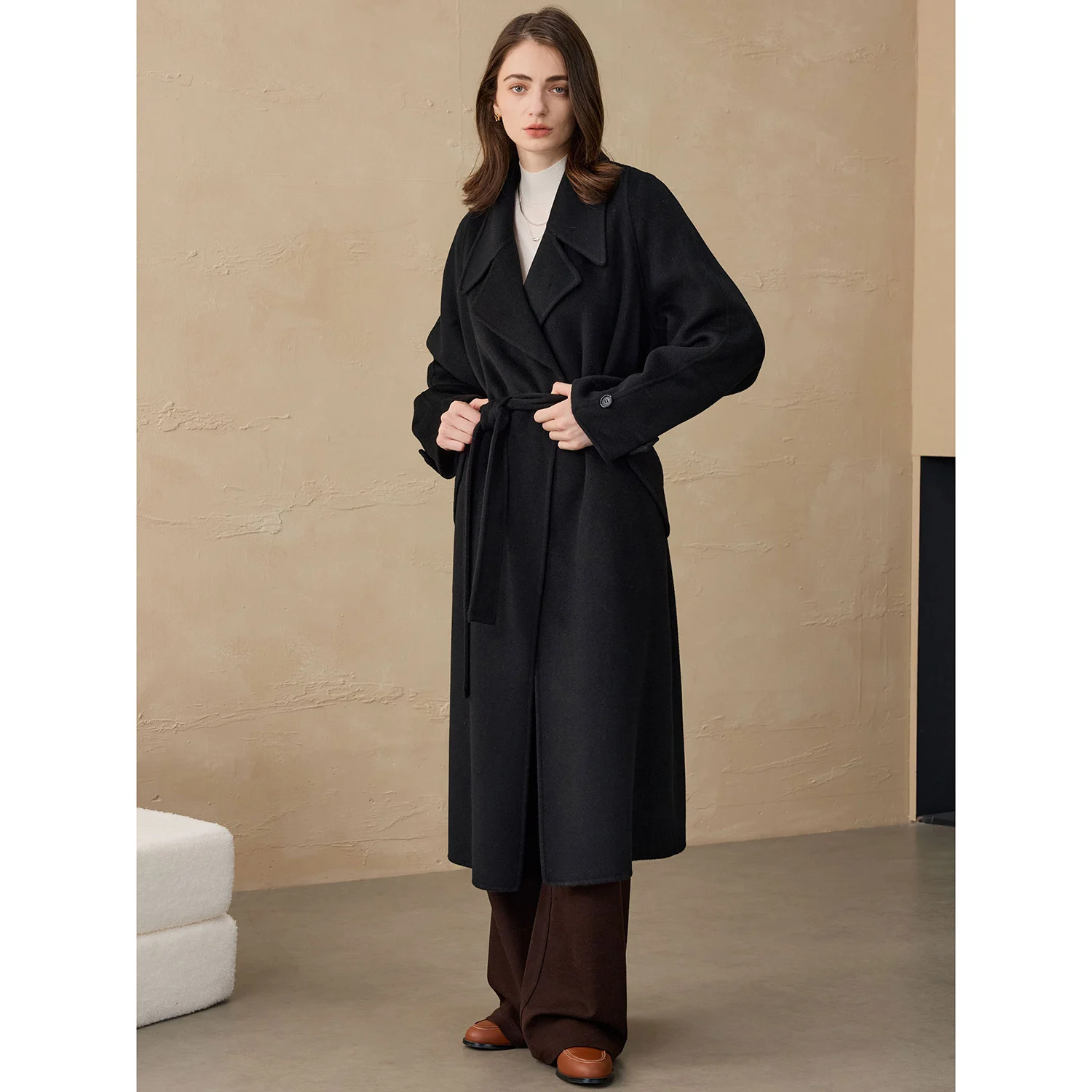 Allingentle Luxury Long Blazer Women Woolen Fashion Jacket with Belt for Cocktail Party Daily Casual Outfits Customize