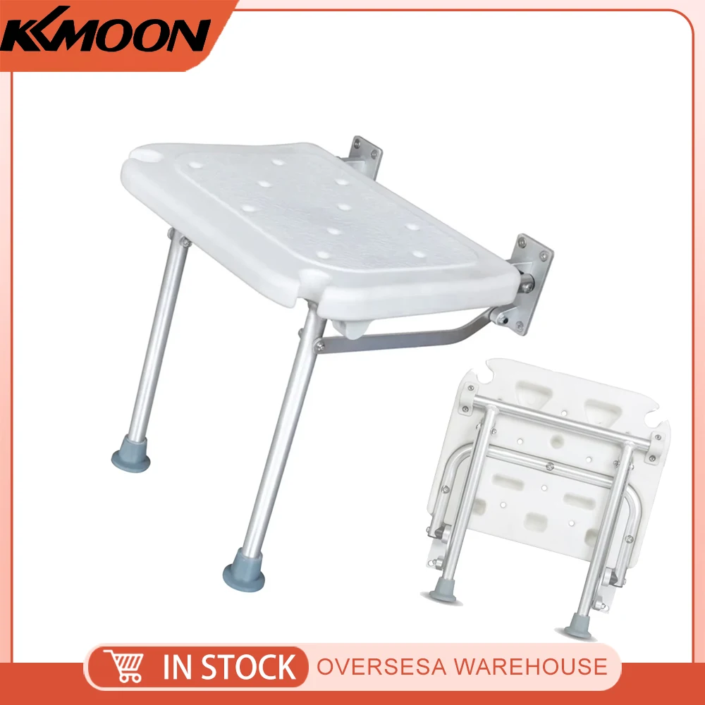 Folding Shower Bench Flip-up Screw-in Bath Seat Wall Mounted Bathroom Chair Stool with Non-Slip Feet Drainage Holes Shower Head