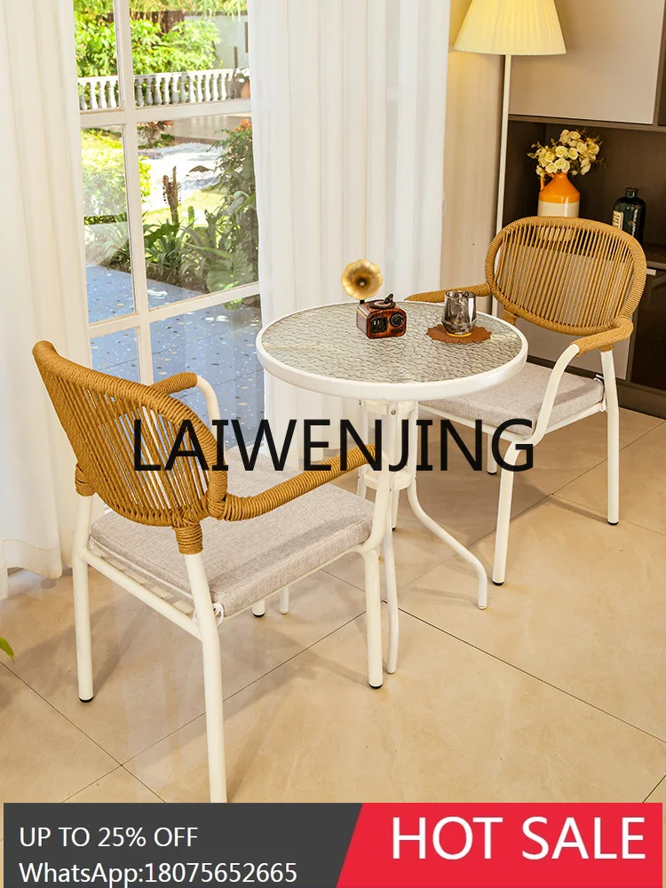 

Outdoor Balcony Three-Piece Set Nordic Light Luxury Internet Celebrity Leisure Tea Table Rattan Table and Chair