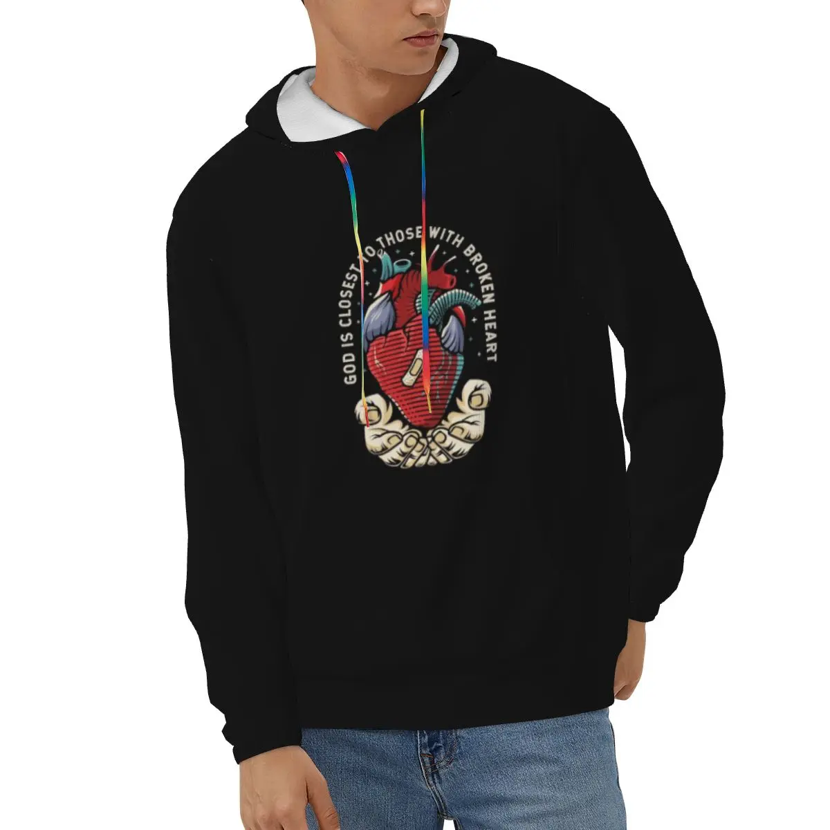 

God Hand Healing Broken Heart Men's Hoodies Spring Autumn Male Casual Hoodies Sweatshirt Tops