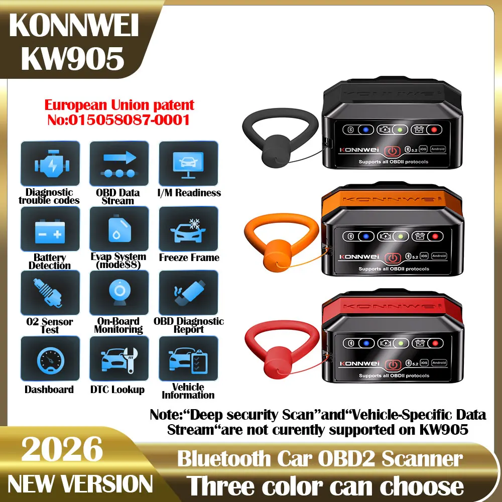 KONNWEI KW905 OBD2 ELM327 V1.5 Bluetooth 5.0 Scanners For Android/IOS ELM 327 OBD 2 Car Diagnostic Toosl Code Readers