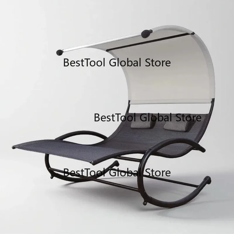 Double Sun Lo-ger Outdoor Lou-e  Double Patio Hammock Sunbed Chair with 2 Detachable Pillows for Backyard, Poolside