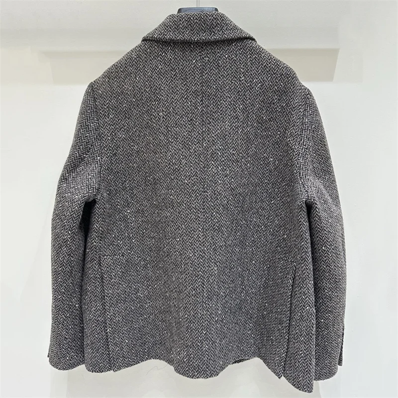 women's jacket 2026 winter new single breasted slim fit women's suit jacket Wool blend fine plaid women's coat y2k outerwear